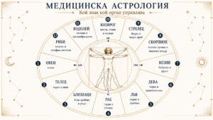 Медицинска астрология – зодиакален кръг с органите, управлявани от всеки знак
