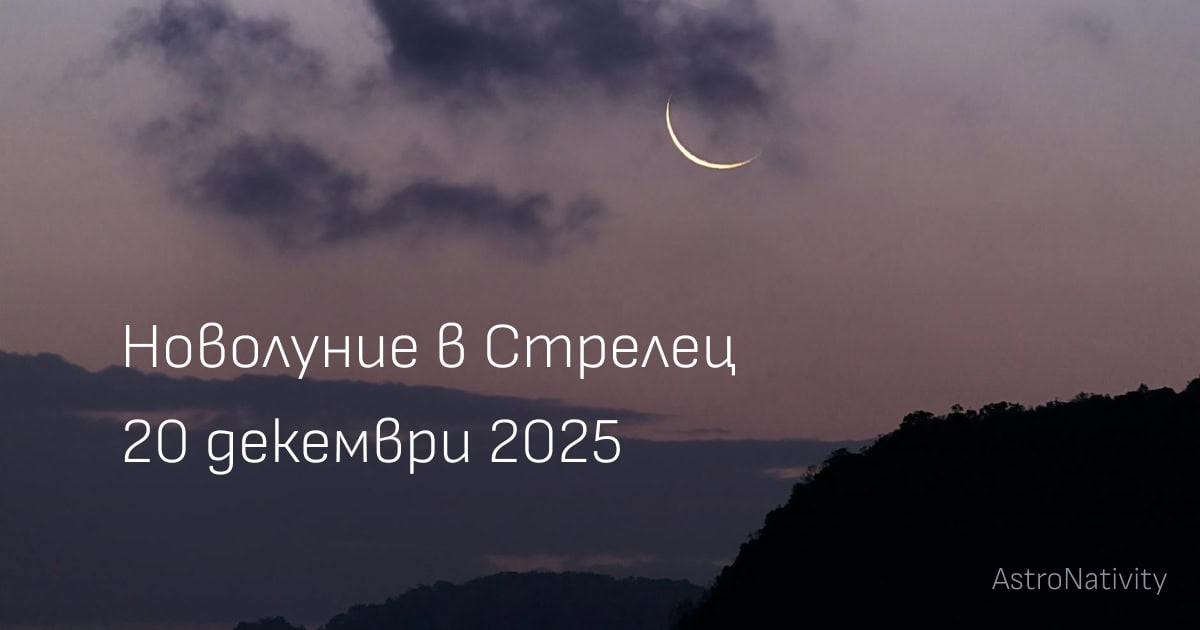 Луна и звезди в небето на новолуние 20 декември 2025.