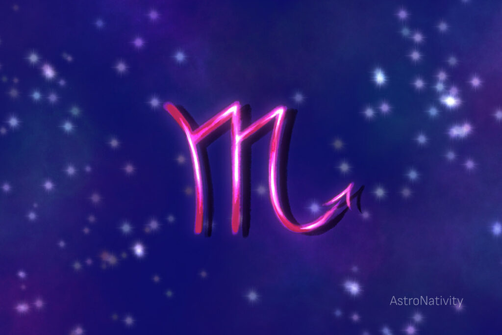 Зодия Скорпион – астрологичен символ на тъмен космически фон